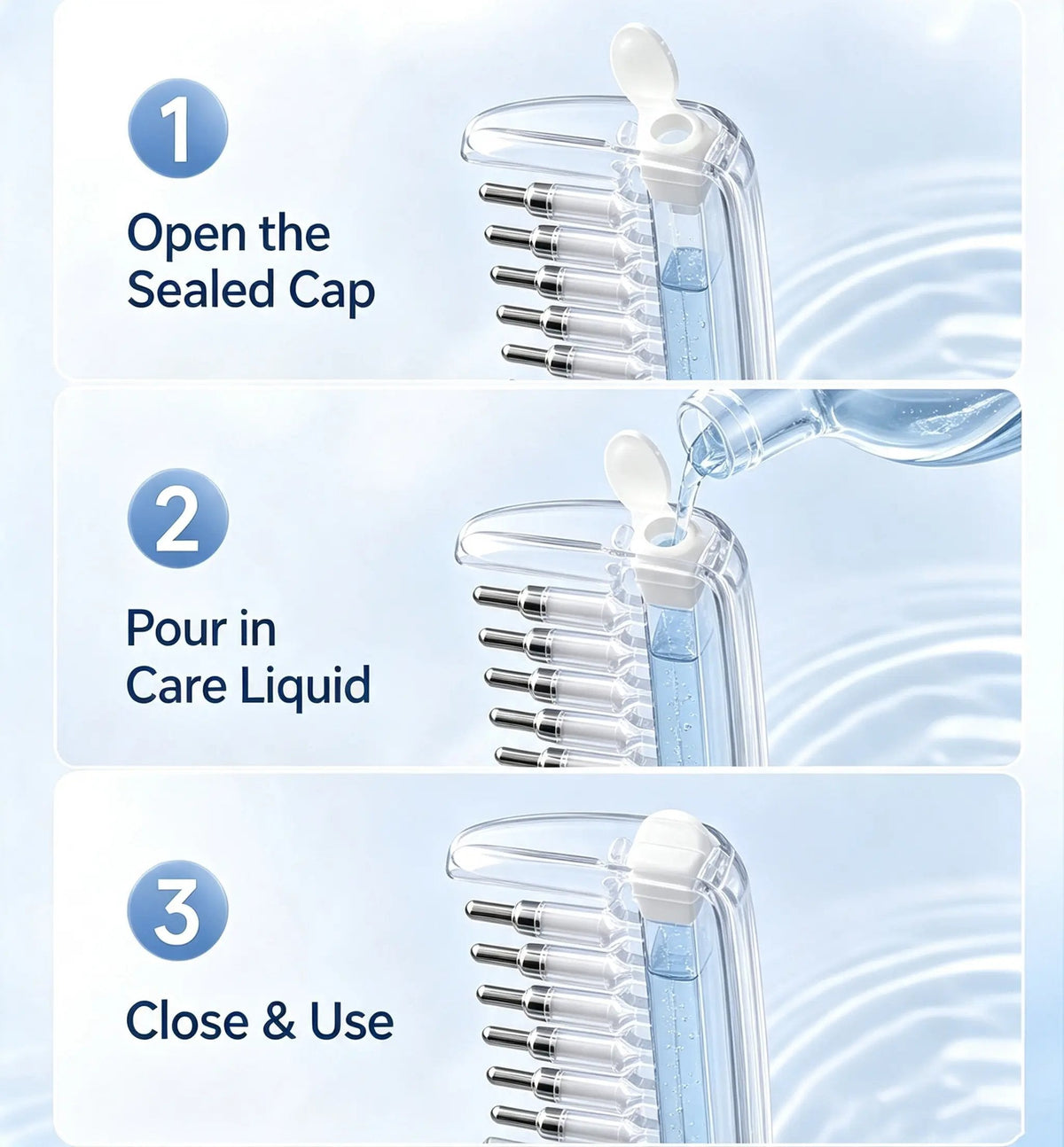 Refillable Scalp Oil Applicator Comb – Precision Serum Application with 7 Metal Massage Tips