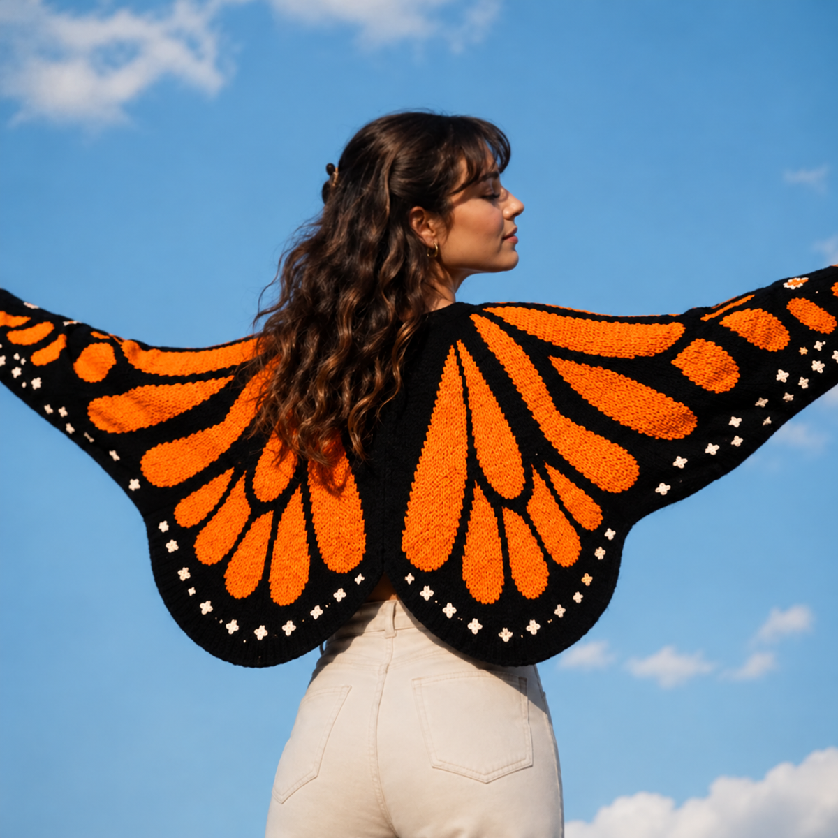 Hand-Crocheted Monarch Butterfly Cardigan