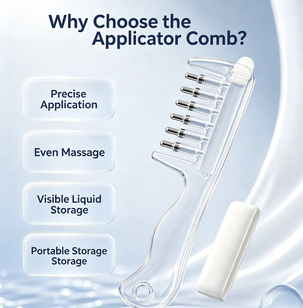 Refillable Scalp Oil Applicator Comb – Precision Serum Application with 7 Metal Massage Tips