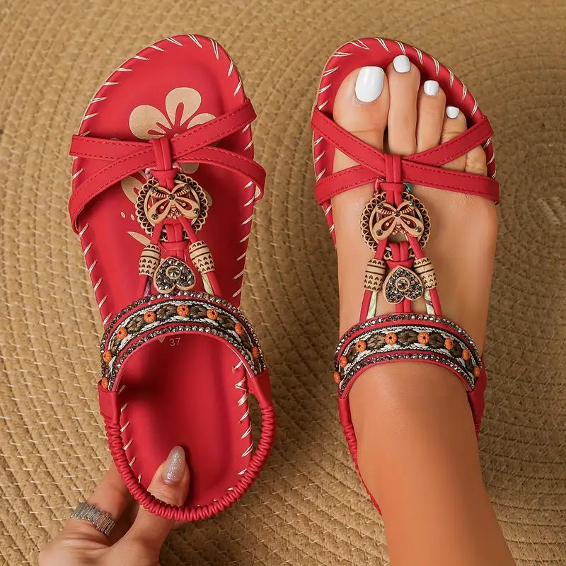 Women's Elegant Rhinestone Butterfly Flat Sandals