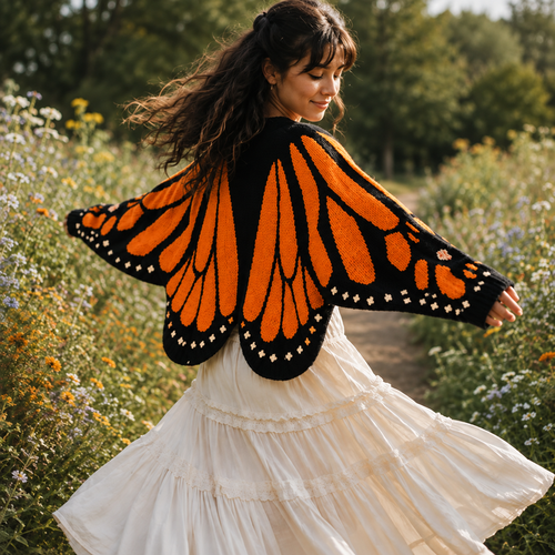 Hand-Crocheted Monarch Butterfly Cardigan